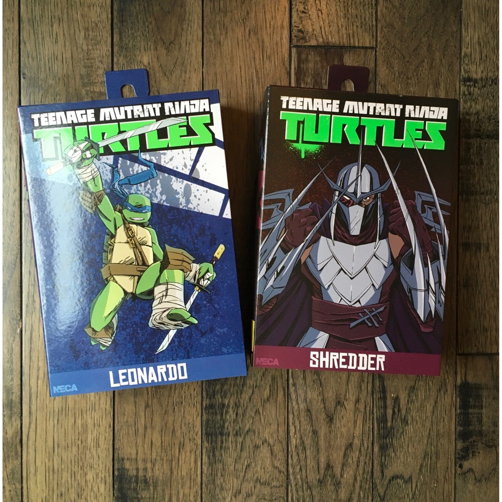 NECA TMNT Nickelodeon Leonardo and Shredder Action Figure Set 7 in. Series 4 & 6